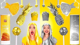 GOLD vs SILVER FOOD  Eating One Color Food for 24 HRS Funny Recipes by 123 GO FOOD [upl. by Vania]