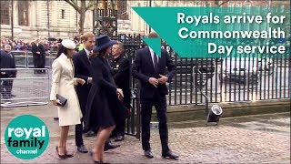 Prince Harry William Kate and Meghan Markle arrive for Commonwealth Day Service [upl. by Nolubez574]