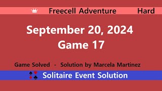 FreeCell Adventure Game 17  September 20 2024 Event  Hard [upl. by Sura]