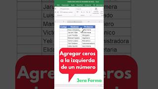 Cómo AGREGAR CEROS a la IZQUIERDA de un NÚMERO en Excel 3era Forma shorts short excel [upl. by Witha]