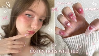 do my nails with me ₊˚⊹♡ blush nails coquette douyin amp pinterest inspired ₊˚ෆ [upl. by Ammamaria]