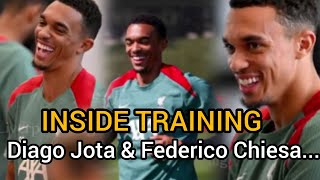 INSIDE TRAINING  Federico Chiesa Diago Jota and Trent Alexander Arnold return to training [upl. by Aicekal]