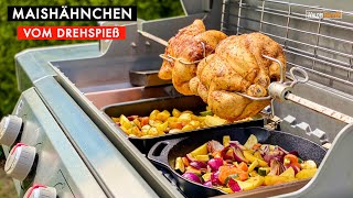 HÄHNCHEN VOM DREHSPIEß  KNUSPRIGE HÄHNCHEN IM GASGRILL [upl. by Norven]