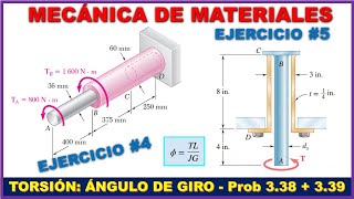 TORSIÓN ÁNGULO DE GIRO EN EL EXTREMO LIBRE  Problemas 338 y 339 BEER JOHNSTON 8va ED [upl. by Einaeg]