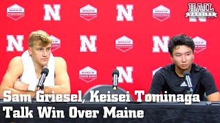 Nebraska Mens Basketball Griesel Tominaga Talk Win Over Maine [upl. by Yeltihw]