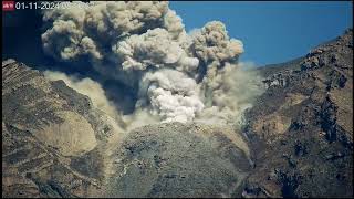 Jan 11 2024 Runaway lava boulders amp swirling ash plumes from Semeru volcano Indonesia [upl. by Taub599]