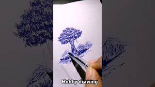 How to draw simple tree sketch  easy drawing landscape for beginners  with ballpoint penshorts [upl. by Enywtna]