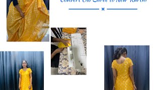 Kurthi cutting and stitching  convert Saree to kurthiKurthi stitching from scratch [upl. by Enitsyrhc]