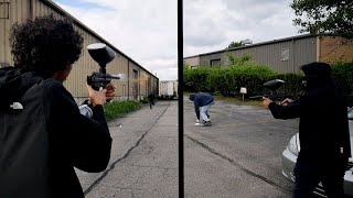 Paintball Game With Blindfold And Bowling Pins [upl. by Kassaraba]