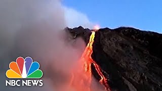 Watch Drone Video Of Italys Erupting Stromboli Volcano [upl. by Acirtal]