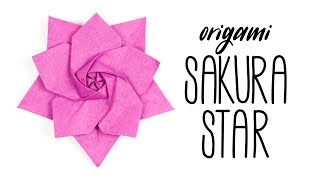 Origami Sakura Star Tutorial Ali Bahmani  Paper Kawaii [upl. by Dlonra]