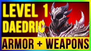 Skyrim Remastered Best DAEDRIC Weapons amp Armor ALL Enchanted At LEVEL ONE Special Edition Build [upl. by Atteval]