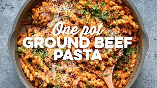 One Pot Ground Beef Pasta  Supergolden Bakes [upl. by Hashim]