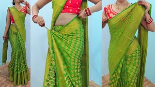 Banarashi silk saree draping in very easy steps  stone work silk saree DRAPING TUTORIAL for wedding [upl. by Pagas]