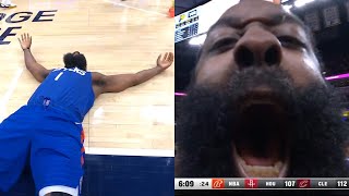 James Harden does snow angels on court after hitting 4 straight threes vs Pacers [upl. by Hizar]