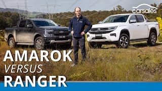 2023 Ford Ranger Sport v Volkswagen Amarok Style Comparison  Midspec dualcab 4x4 utes face off [upl. by Yenitirb]