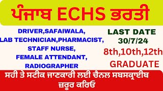 Punjab ECHS Recruitment  Punjab Govt Jobs 2024 [upl. by Ahseetal]