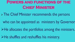 THE POWERS AND FUNCTIONS OF THE CHIEF MINISTER [upl. by Nnayrrehs705]