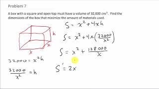 Optimization Minimize Surface Area of a Box Given the Volume [upl. by Pierrepont47]