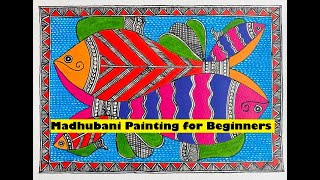 Madhubani Painting for Beginners II Easy Steps II Mithila Painting of FISHES II Learn in English II [upl. by Iroj381]