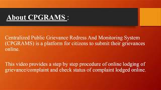 CPGRAMS PG Portal Lodge Complaint View Status  Public Grievances  pgportalgovin [upl. by Ternan172]