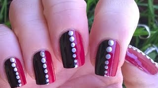 Easy nail art designs 1  DIY Pretty black amp pink amp silver NAILS TUTORIAL [upl. by Hengel]