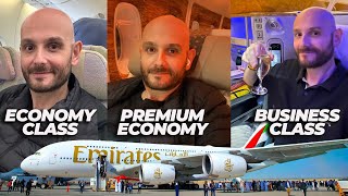 ECONOMY vs PREMIUM ECONOMY vs BUSINESS CLASS con EMIRATES tra TOKYO e ROMA [upl. by Alenairam]