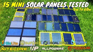 15 Mini Portable Solar Panels Tested 5w60w SunJack Goal Zero BioLite AllPowers FlexSolar [upl. by Lletniuq937]