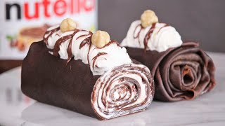 Nutella Crepe Roll Cake  How Tasty Channel [upl. by Shore]