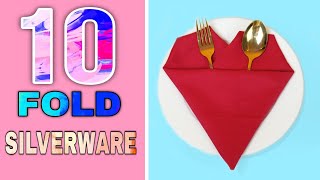 10 FOLD SILVERWARE DESIGN TABLE NAPKIN FOLDING [upl. by Daniyal]