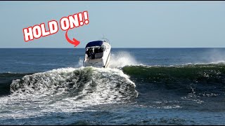 Boat Goes Vertical After Hitting Huge Swell Head On Manasquan Inlet [upl. by Kalil951]