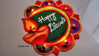 Attractive Deepawali rangoli  Very Easy rangoli for Diwali Rangoli design by Sneha J [upl. by Nonaihr]