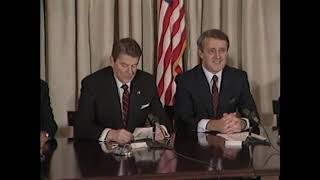 President Reagan and Prime Minister Mulroney sign the Pacific Salmon Treaty  March 18 1985 [upl. by Enaasiali232]