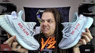 I BOUGHT YEEZYS ON AMAZON  DETAILED COMPARISON vs LEGIT 350 V2 Blue tints [upl. by Ethel]