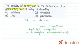 The activity of alphaamylase in the endosperm of a germinating seed of barley is induced by [upl. by Duax236]