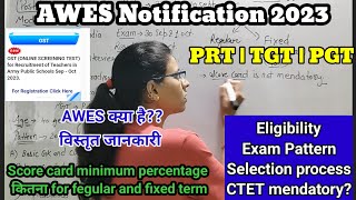 AWES notification 2023APS vacancy 2023eligibilityexam pattern selection processCTET information [upl. by Schwing]