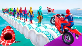 الأبطال الخارقين على دراجة نارية  Superheroes on a motorcycle ride on the Spider Mcqueen bridge [upl. by Llehcsreh]