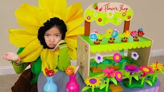 Emma Pretend Play w Cute Wooden Colorful Flower Shop Girl Kids Toys Playset [upl. by Auhsohey]