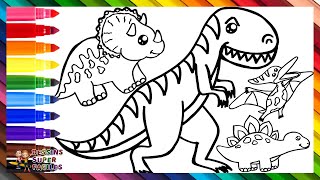 Dessiner et Colorier 5 Dinosaures 🦖🦕🌋 T REX et Plus 🌈 Dessins pour les Enfants [upl. by Larrisa]