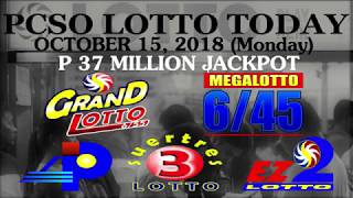 Lotto Result Today October 15 2018 Monday  PCSO LOTTO TODAY [upl. by Lebanna]