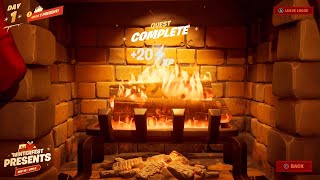 Warm Yourself at the Yule Log in Cozy Lodge  Fortnite Winterfest Quest [upl. by Chrissie969]