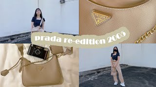 PRADA Reedition 2005 Saffiano Beige Leather Bag  What Fits in My Bag [upl. by Norraj]