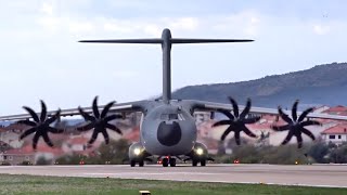 Luftwaffe Airbus A400M Atlas  Amazing Closeup Takeoff  Split Airport LDSPSPU [upl. by Kcirde]