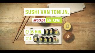 Sushi met tonijn avocado en kiwi [upl. by Sivrat]