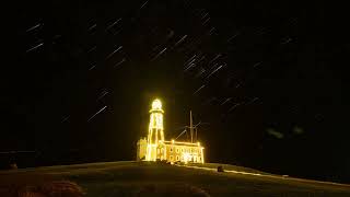 Orion Starlapse at the Montauk Lighthouse 20231213 [upl. by Radbourne274]