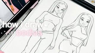 ⋆ ˚｡⋆୨୧˚ how i draw bodies girls 🎀 [upl. by Nnaharas]