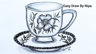 Cup Plate Drawing Easy  How To Draw Cup and Saucer step by step  Tea cup Drawing [upl. by Annuhsal]