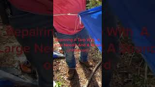 Tarp repair with a sailcloth needle Bushcraft DIY [upl. by Drofliw]