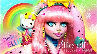 Doll Figurine ELLIE ELF Hello Kitty  Christmas Elf  Monster High Doll Repaint Custom Ooak [upl. by Horwath]