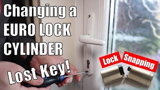 How to change a Euro Lock Cylinder WITHOUT THE KEY  Snapping a lock and replacing the barrel [upl. by Dnilazor320]